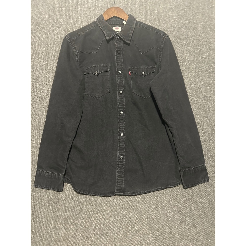 Levis pearl standard snap denim shirt black Large long sleeve cotton western